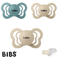BIBS Couture mit Namen, 1 Island Sea, 2 Vanilla, Gr. 2, Anatomisch, Silikon, 3'er Pack